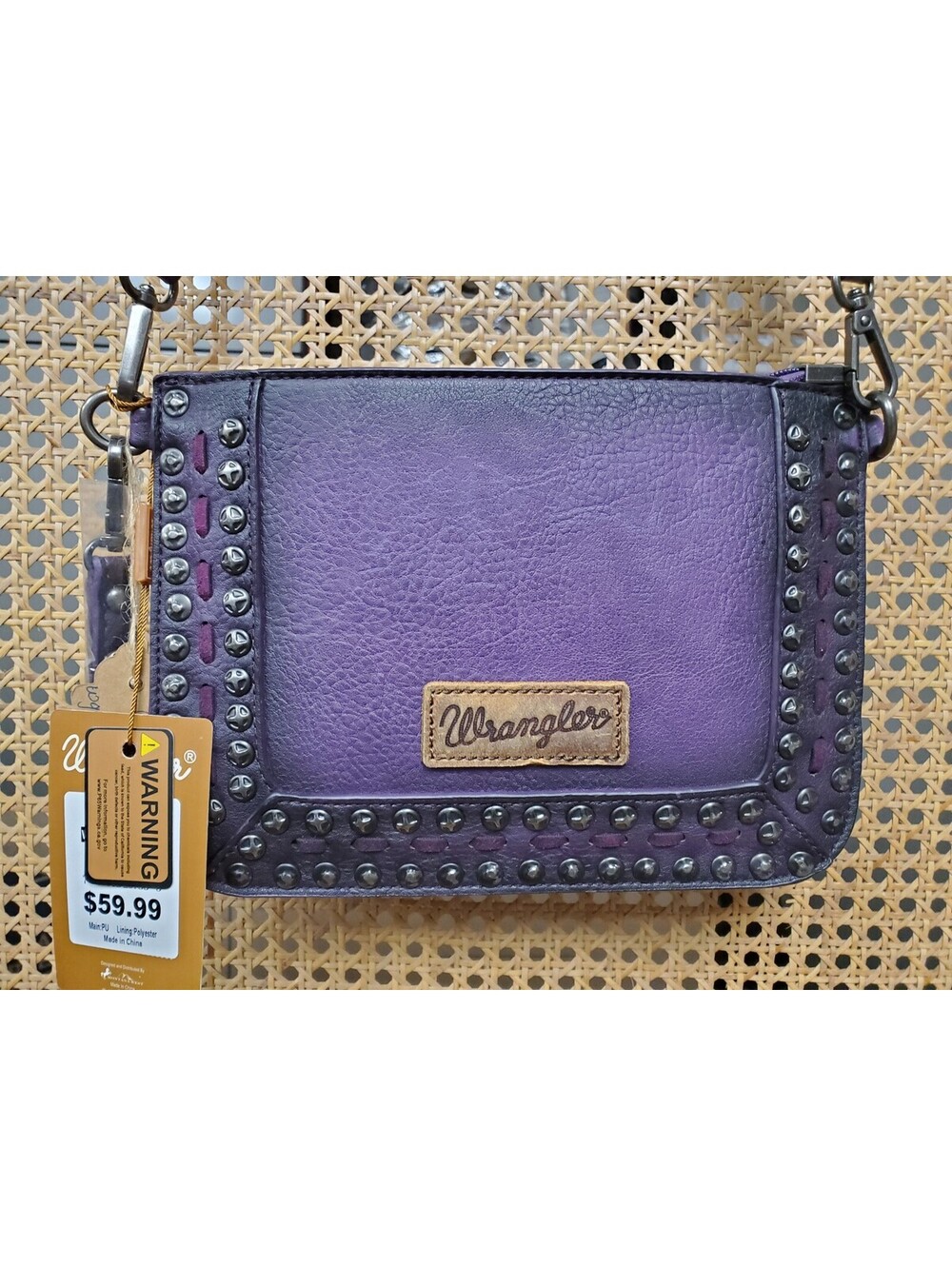 NWT Wrangler by Montana West Rivets Studded Crossbody Bag / Wristlet - Purple